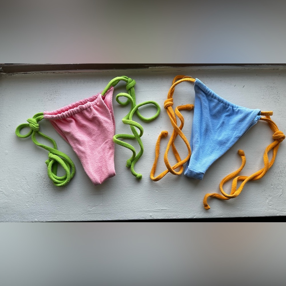 ~Frankies Bikinis Tia Terry Ribbed Tie Thong Bikini Bottoms Large~